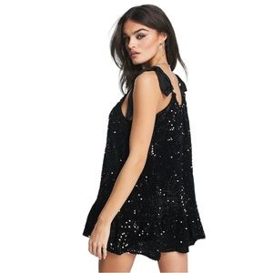 Free People Nova Sequin Embellished Mini Dress Black - Women’s Medium